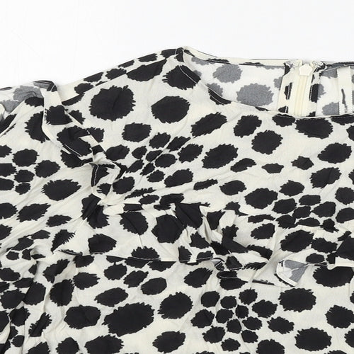 NEXT Womens Ivory Polka Dot Viscose Basic Blouse Size 10 Round Neck