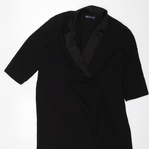 Marks and Spencer Womens Black Polyester Jacket Dress Size 20 Collared Pullover