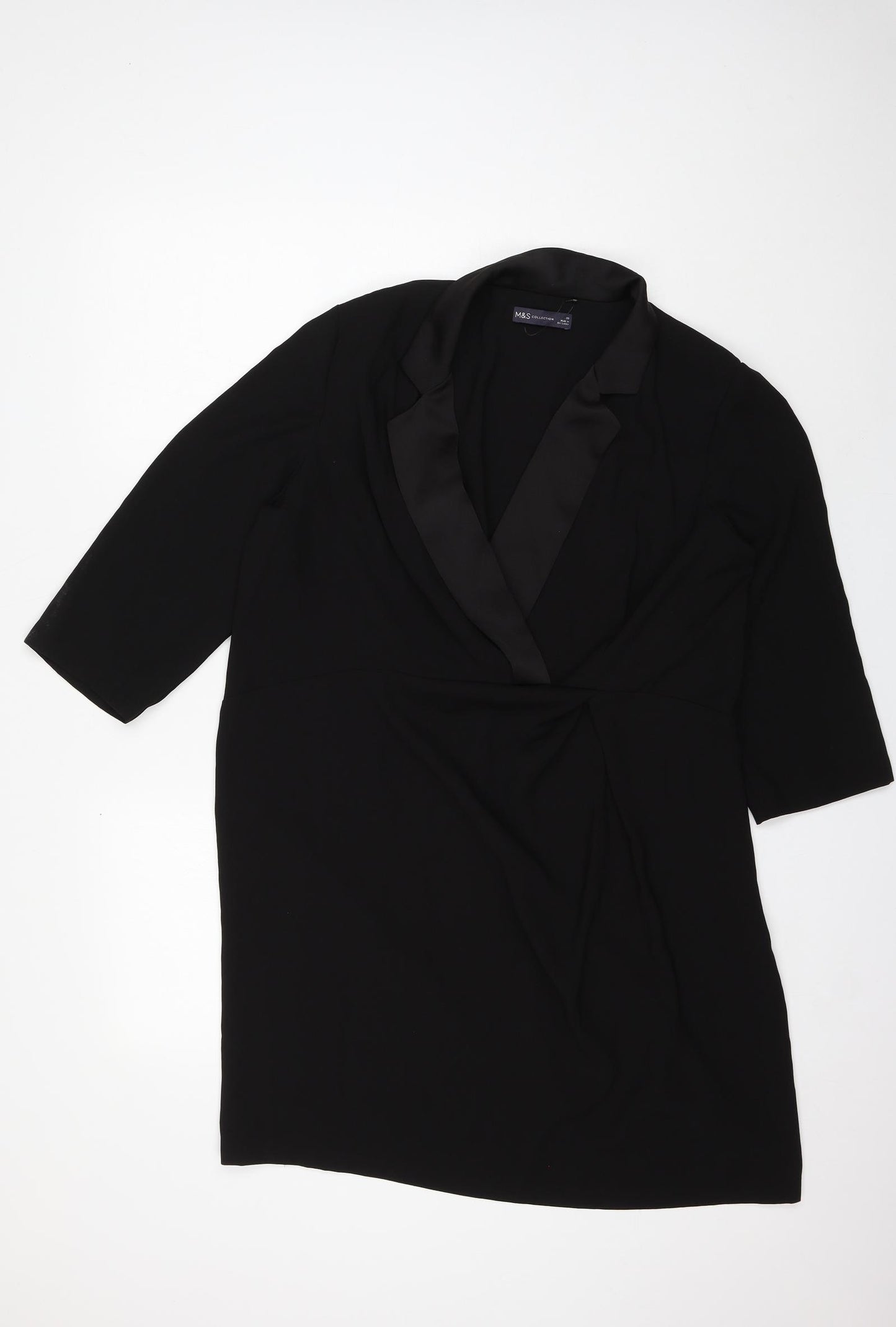 Marks and Spencer Womens Black Polyester Jacket Dress Size 20 Collared Pullover