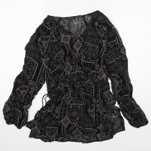 River Island Womens Black Geometric Viscose Basic Blouse Size 6 V-Neck