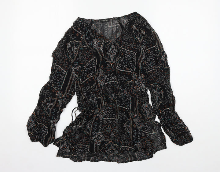 River Island Womens Black Geometric Viscose Basic Blouse Size 6 V-Neck