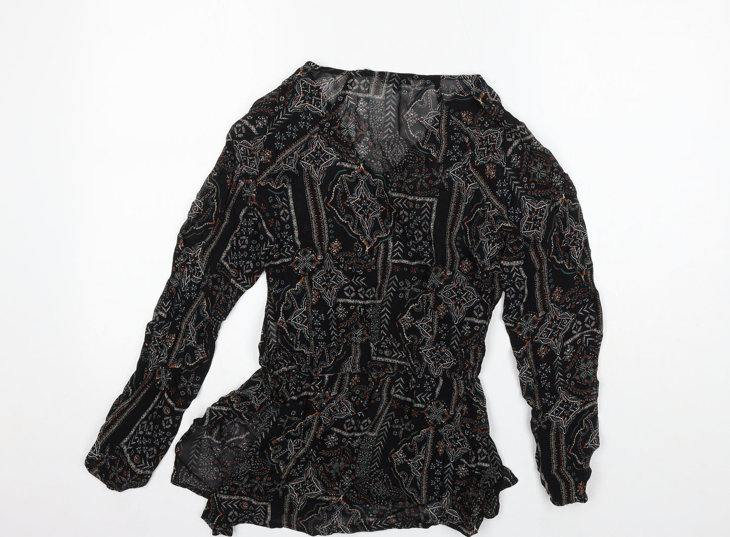 River Island Womens Black Geometric Viscose Basic Blouse Size 6 V-Neck