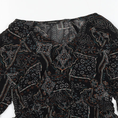 River Island Womens Black Geometric Viscose Basic Blouse Size 6 V-Neck
