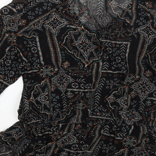 River Island Womens Black Geometric Viscose Basic Blouse Size 6 V-Neck
