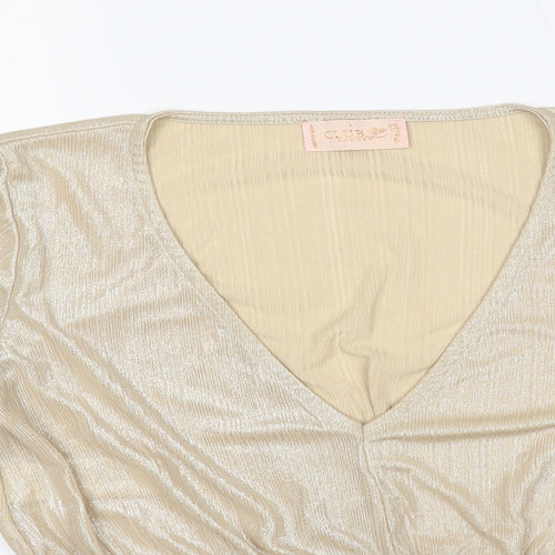 Club London Womens Gold Polyester Cropped Blouse Size 12 V-Neck