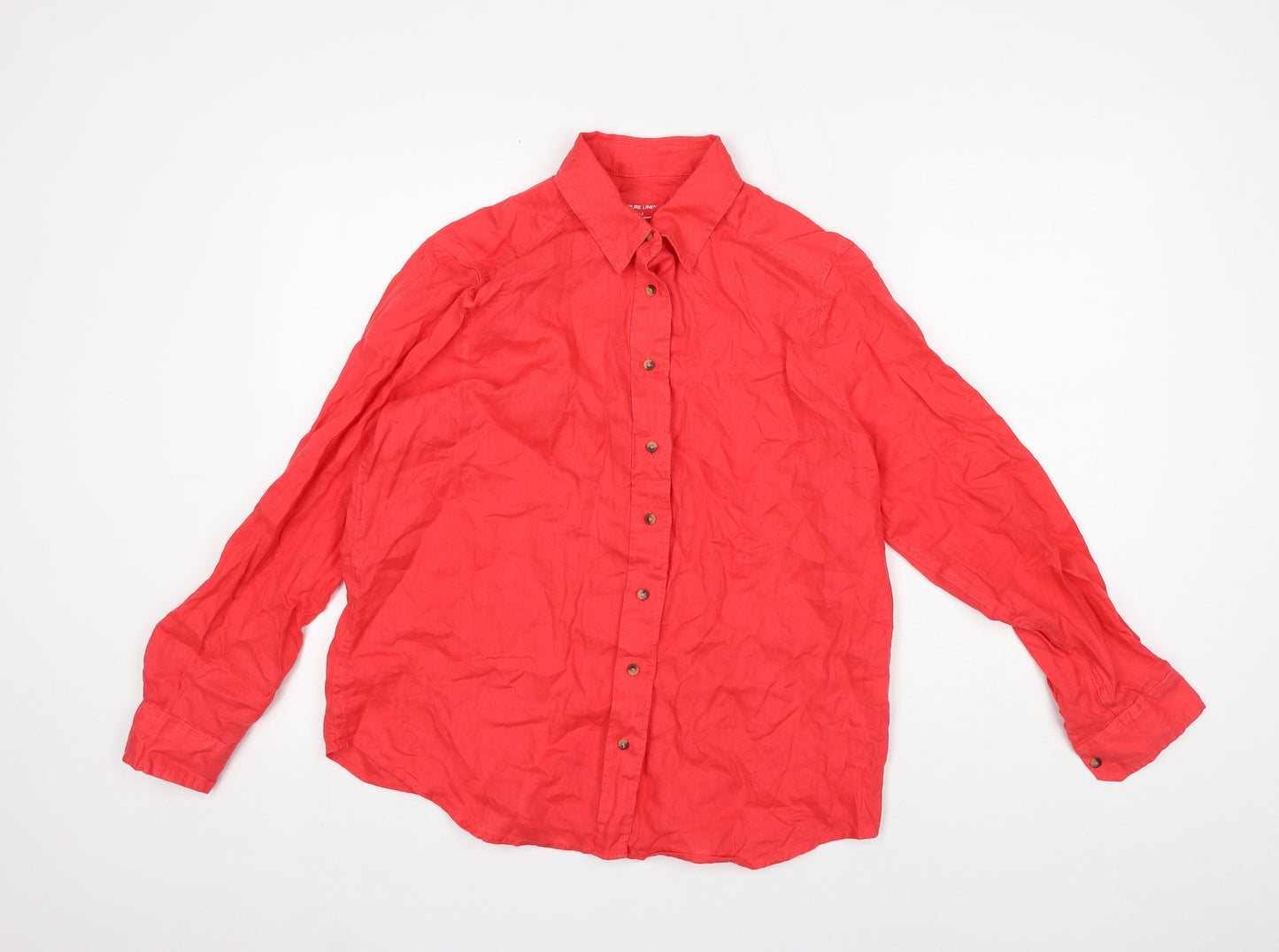 Marks and Spencer Womens Red Linen Basic Button-Up Size 12 Collared