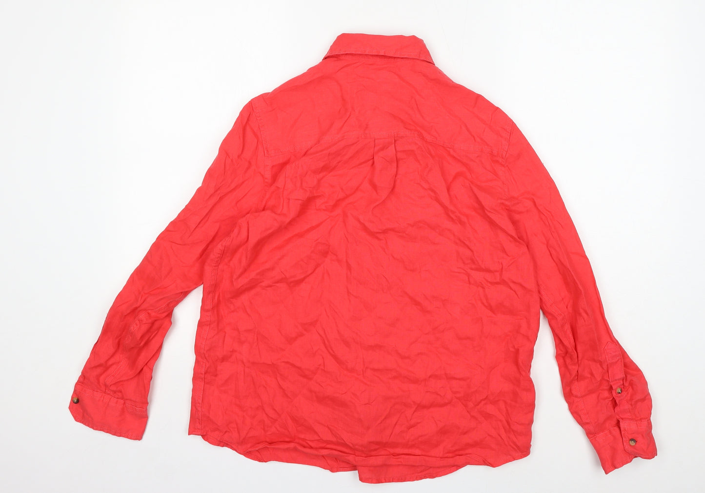 Marks and Spencer Womens Red Linen Basic Button-Up Size 12 Collared
