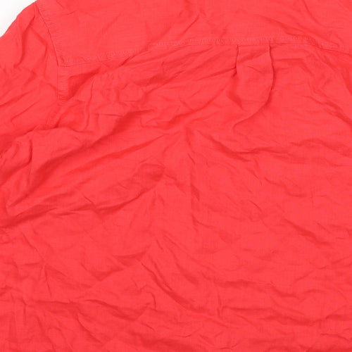 Marks and Spencer Womens Red Linen Basic Button-Up Size 12 Collared