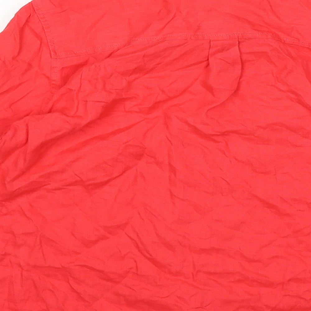 Marks and Spencer Womens Red Linen Basic Button-Up Size 12 Collared