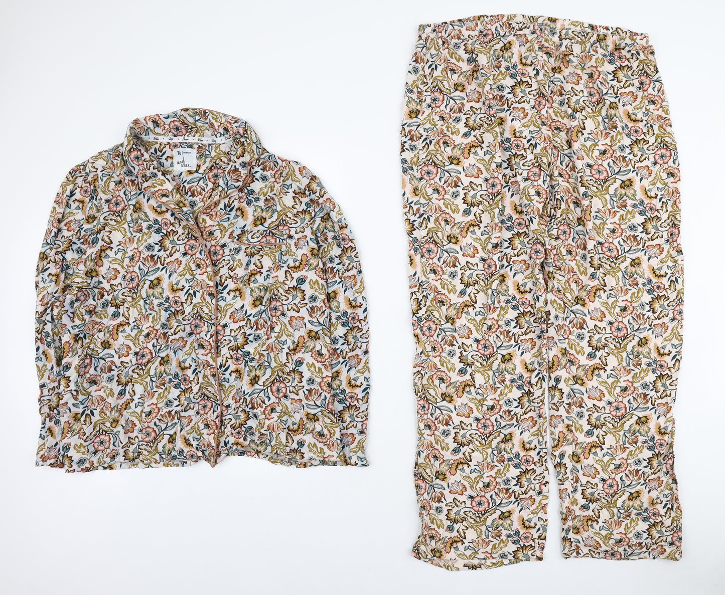 TU Womens Multicoloured Floral Viscose Top Pyjama Set Size 18 Button