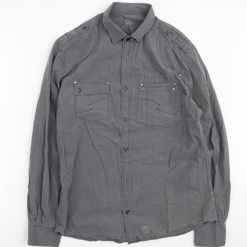 NEXT Mens Grey Striped Cotton Button-Up Size M Collared Button