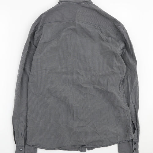 NEXT Mens Grey Striped Cotton Button-Up Size M Collared Button
