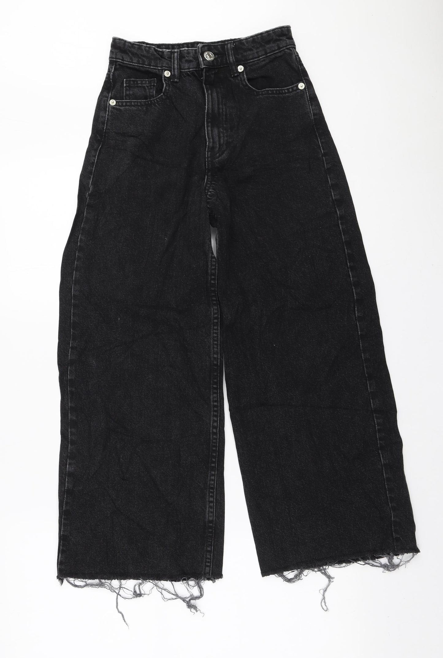 Zara Womens Black Cotton Wide-Leg Jeans Size 4 L23 in Regular Zip