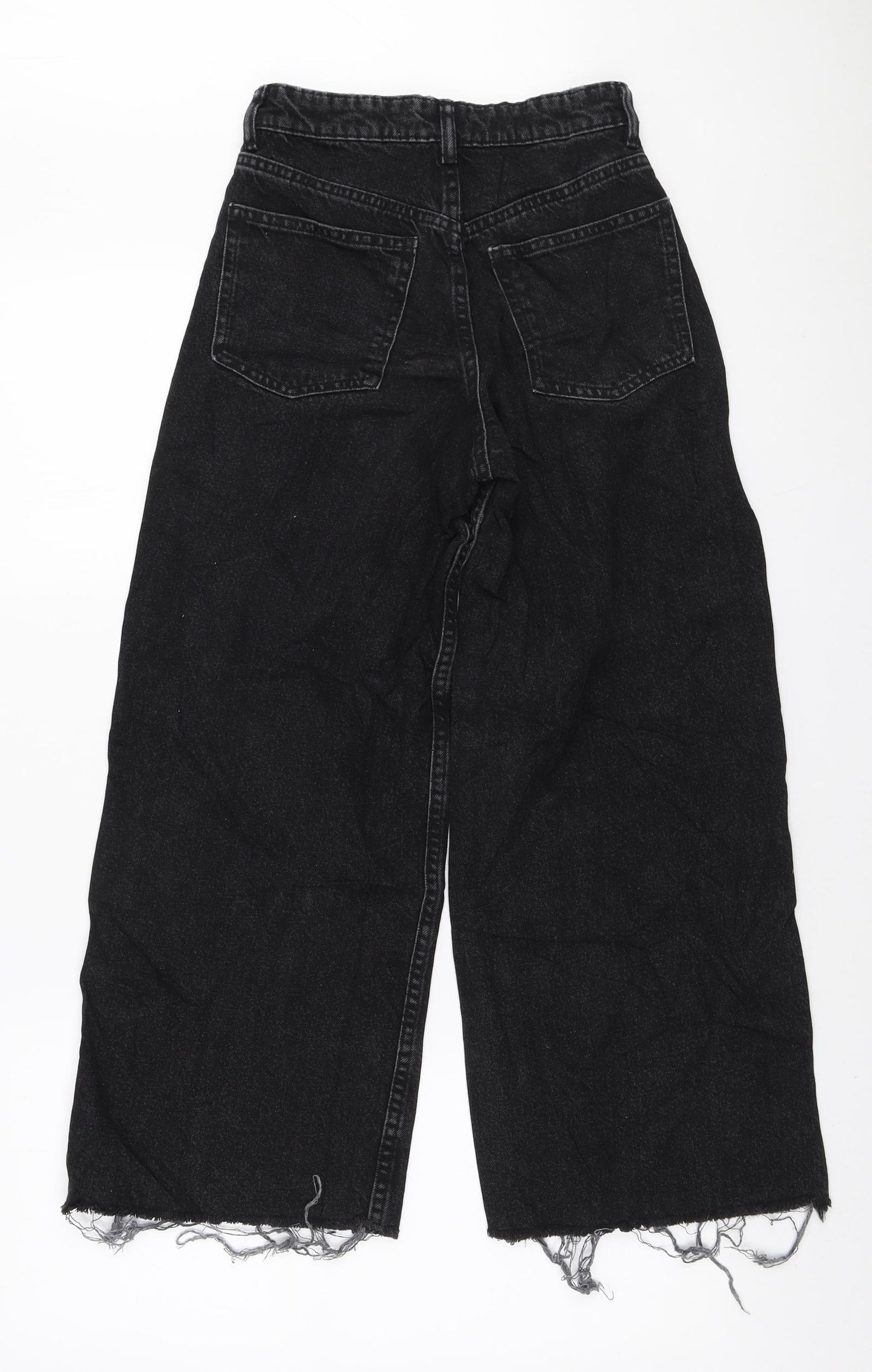 Zara Womens Black Cotton Wide-Leg Jeans Size 4 L23 in Regular Zip