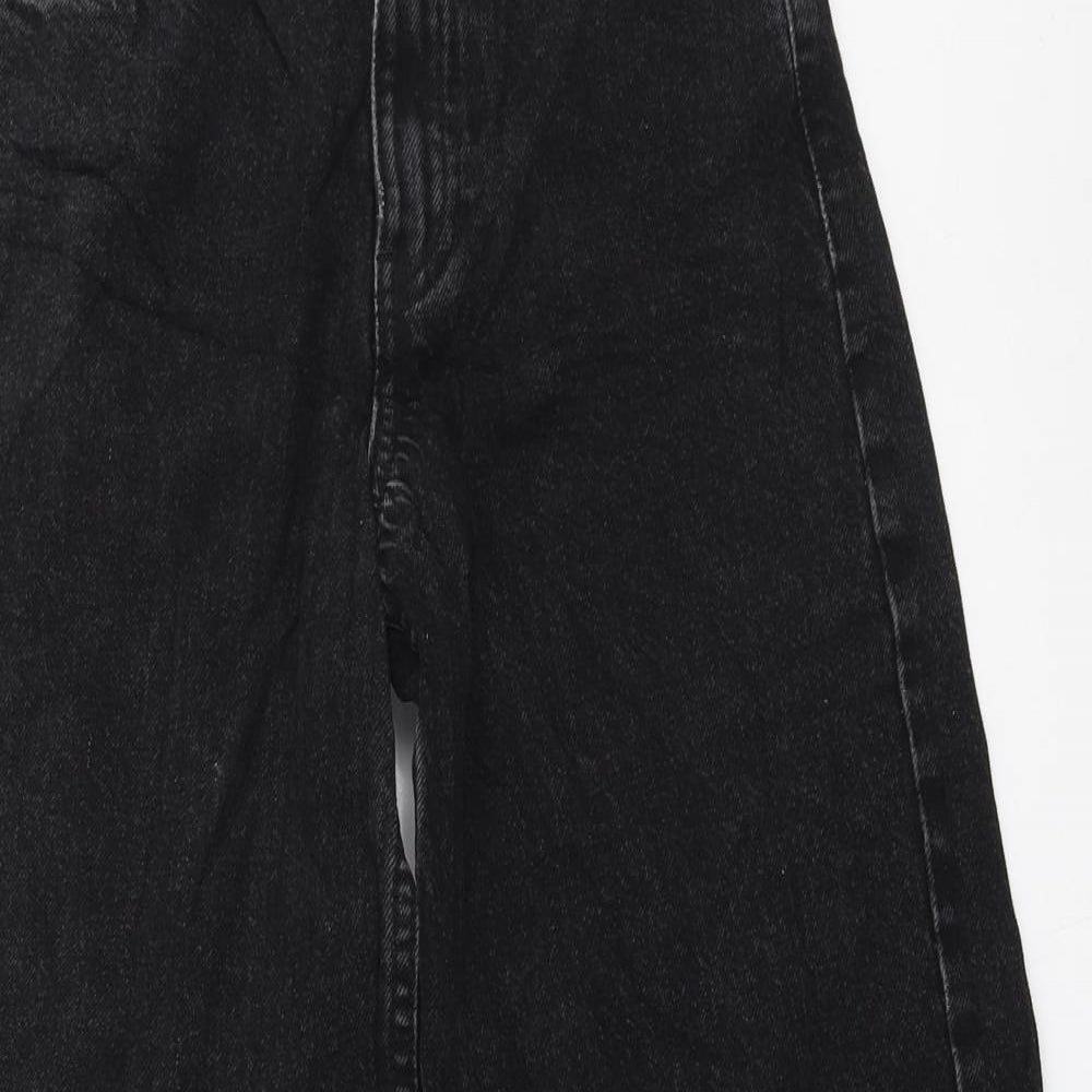 Zara Womens Black Cotton Wide-Leg Jeans Size 4 L23 in Regular Zip