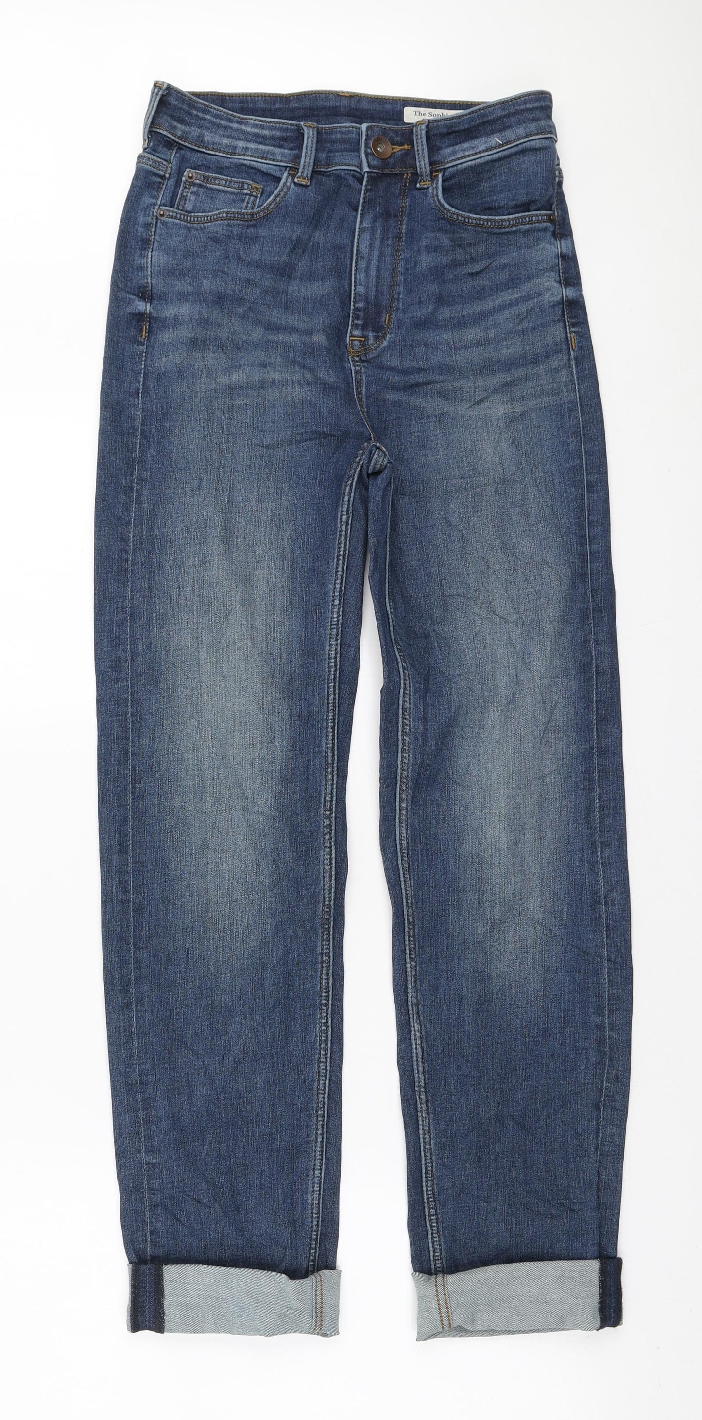 Marks and Spencer Womens Blue Polyester Straight Jeans Size 8 L27 in Regular Zip