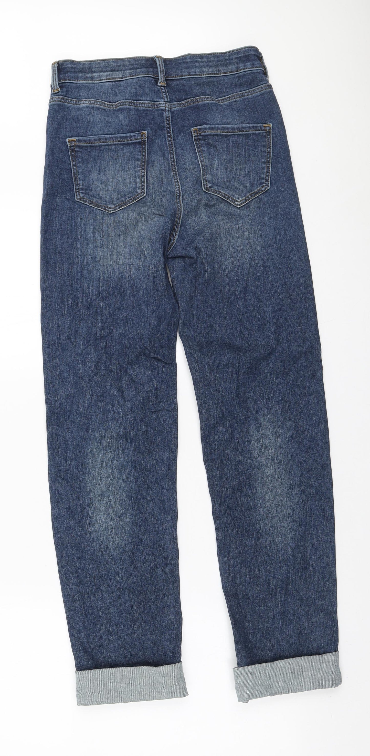 Marks and Spencer Womens Blue Polyester Straight Jeans Size 8 L27 in Regular Zip