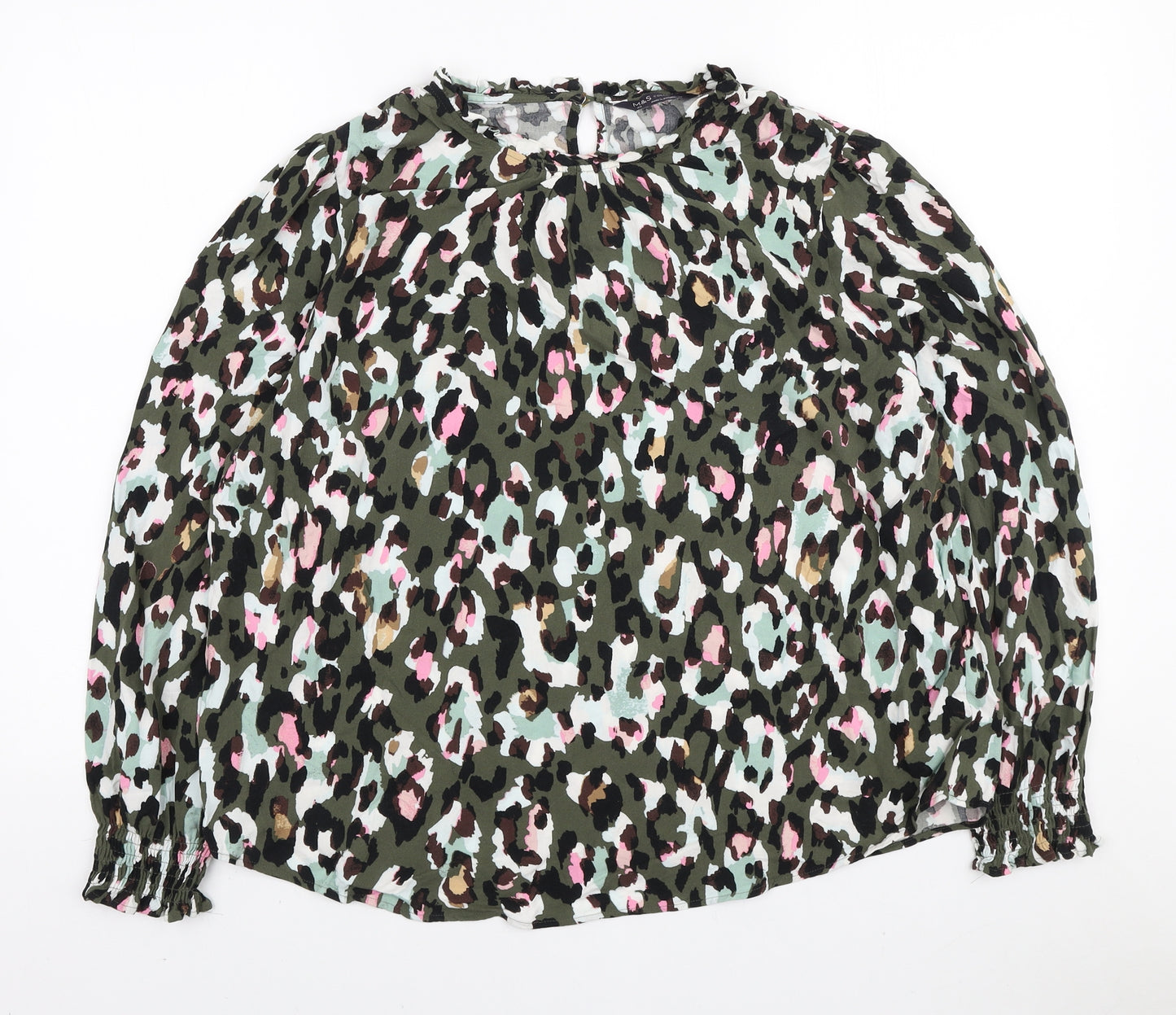 Marks and Spencer Womens Green Animal Print Viscose Basic Blouse Size 20 Round Neck
