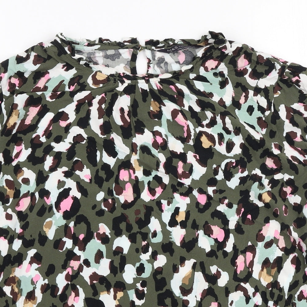 Marks and Spencer Womens Green Animal Print Viscose Basic Blouse Size 20 Round Neck