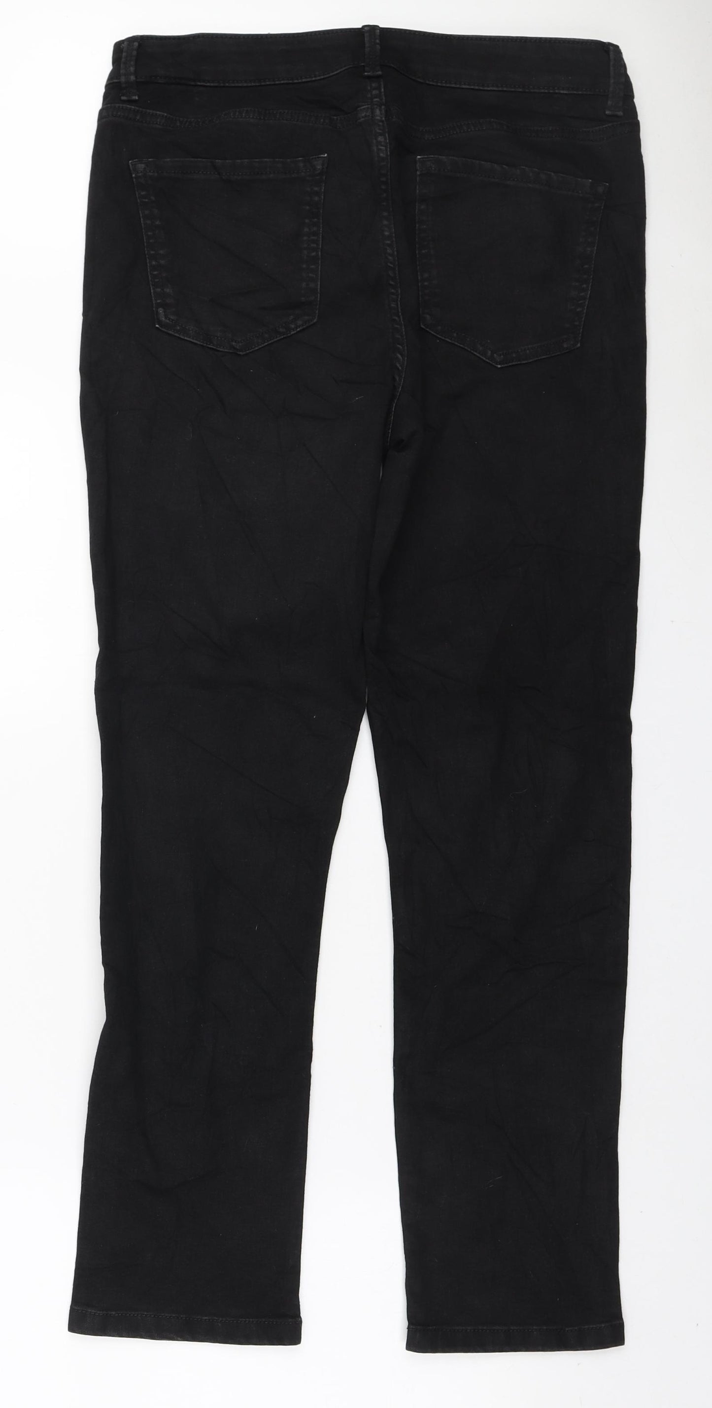 Marks and Spencer Womens Black Cotton Straight Jeans Size 14 L28 in Regular Zip