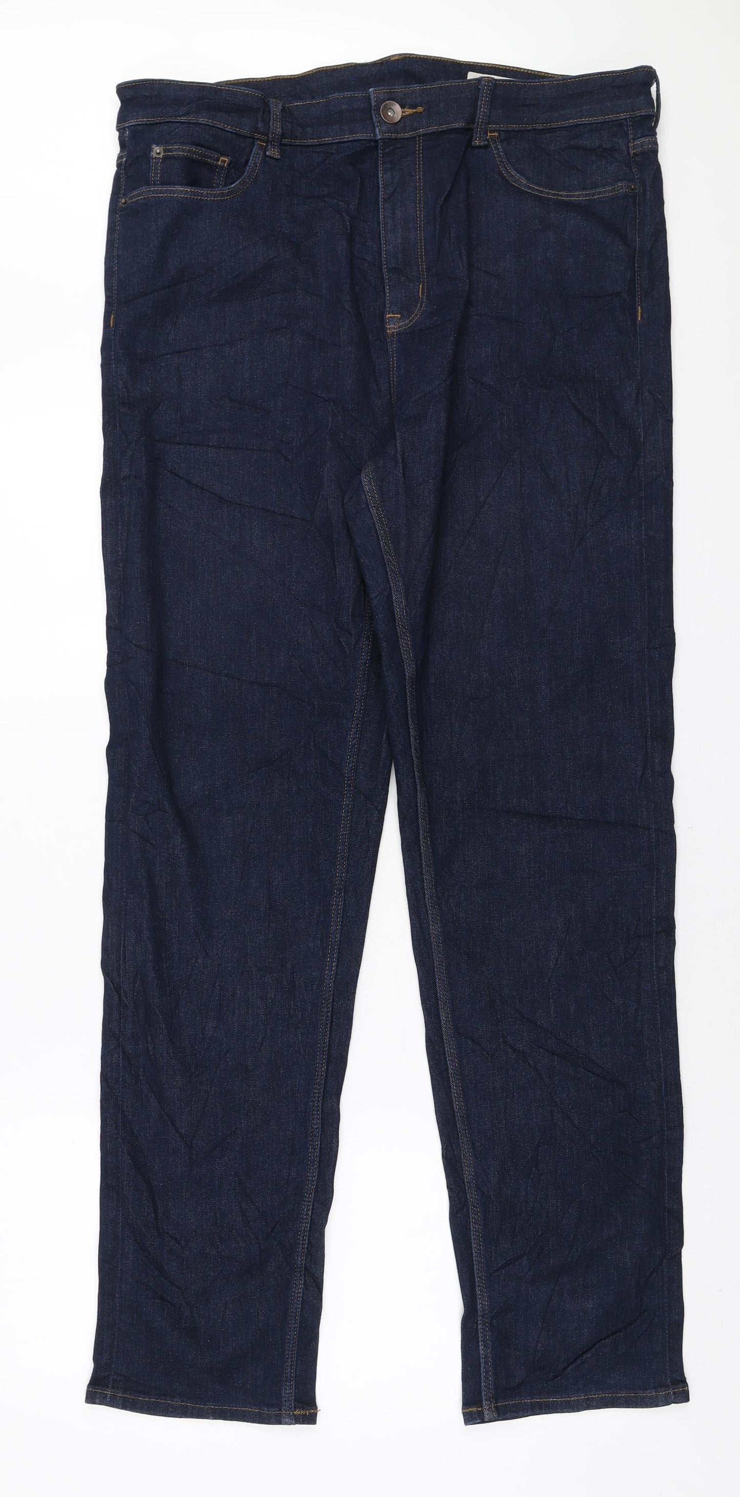 Marks and Spencer Womens Blue Polyester Straight Jeans Size 18 L30 in Regular Zip