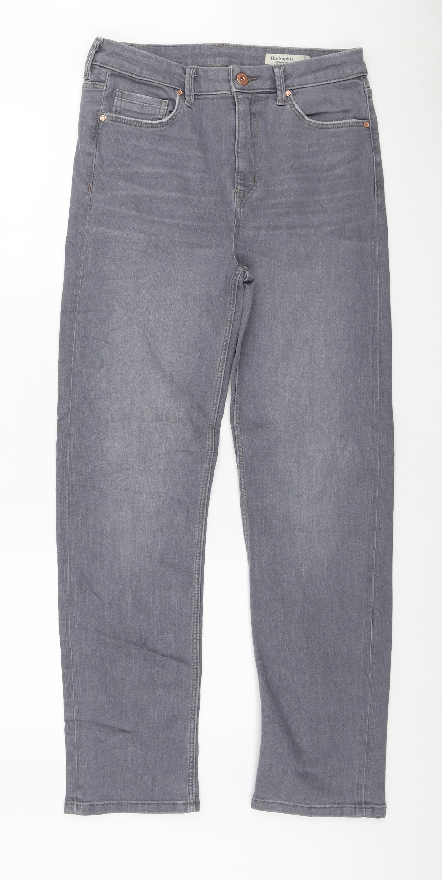 Marks and Spencer Womens Grey Polyester Straight Jeans Size 12 L28 in Regular Zip