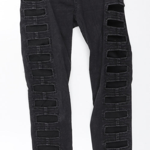 Topshop Womens Black Cotton Skinny Jeans Size 28 in L30 in Regular Zip - Side cut outs
