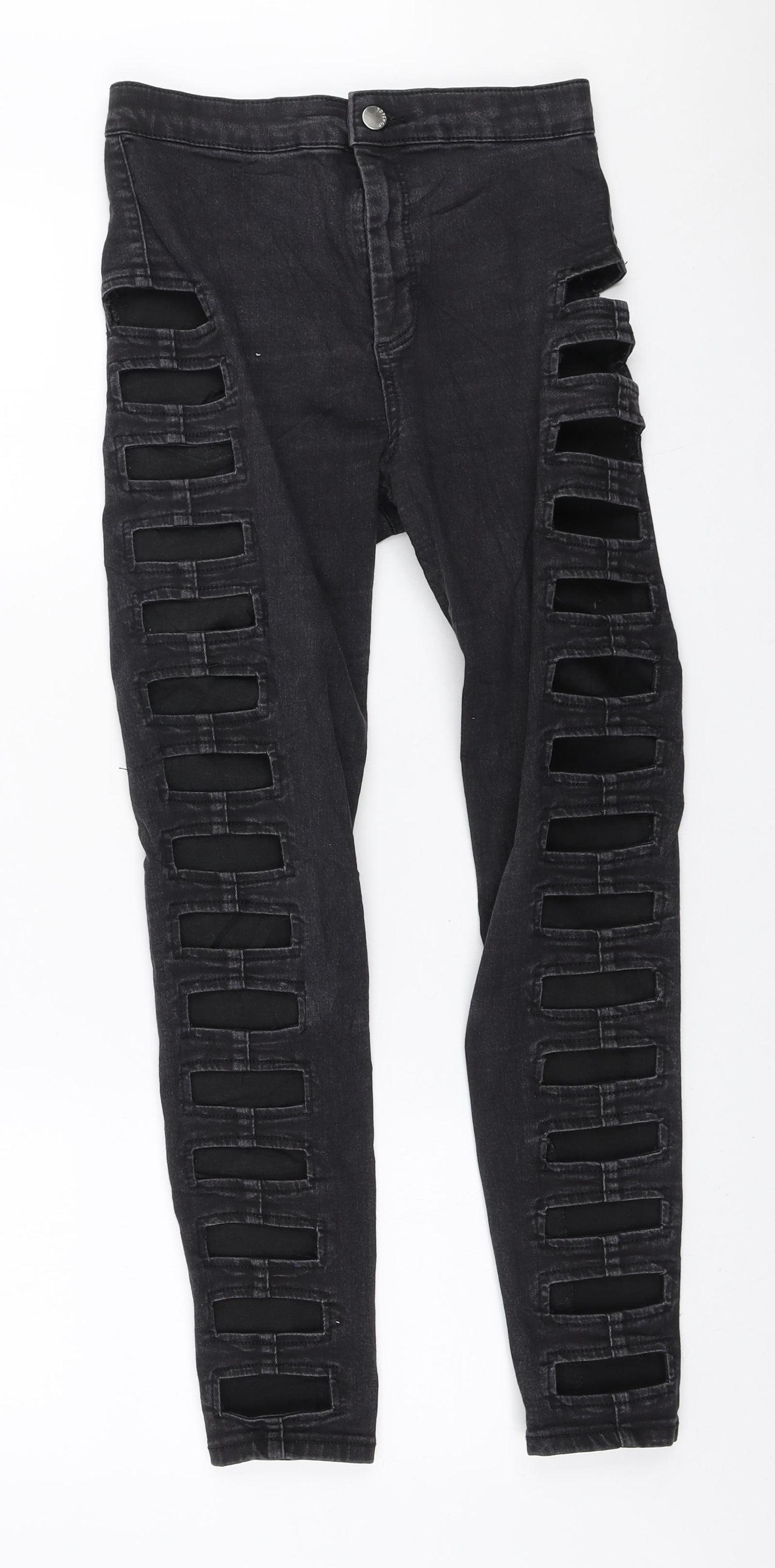 Topshop Womens Black Cotton Skinny Jeans Size 28 in L30 in Regular Zip - Side cut outs