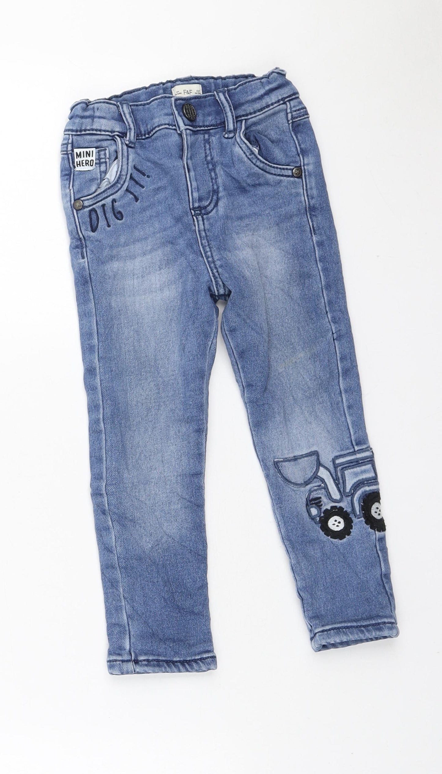 F&F Boys Blue Polyester Jogger Jeans Size 12-18 Months Button