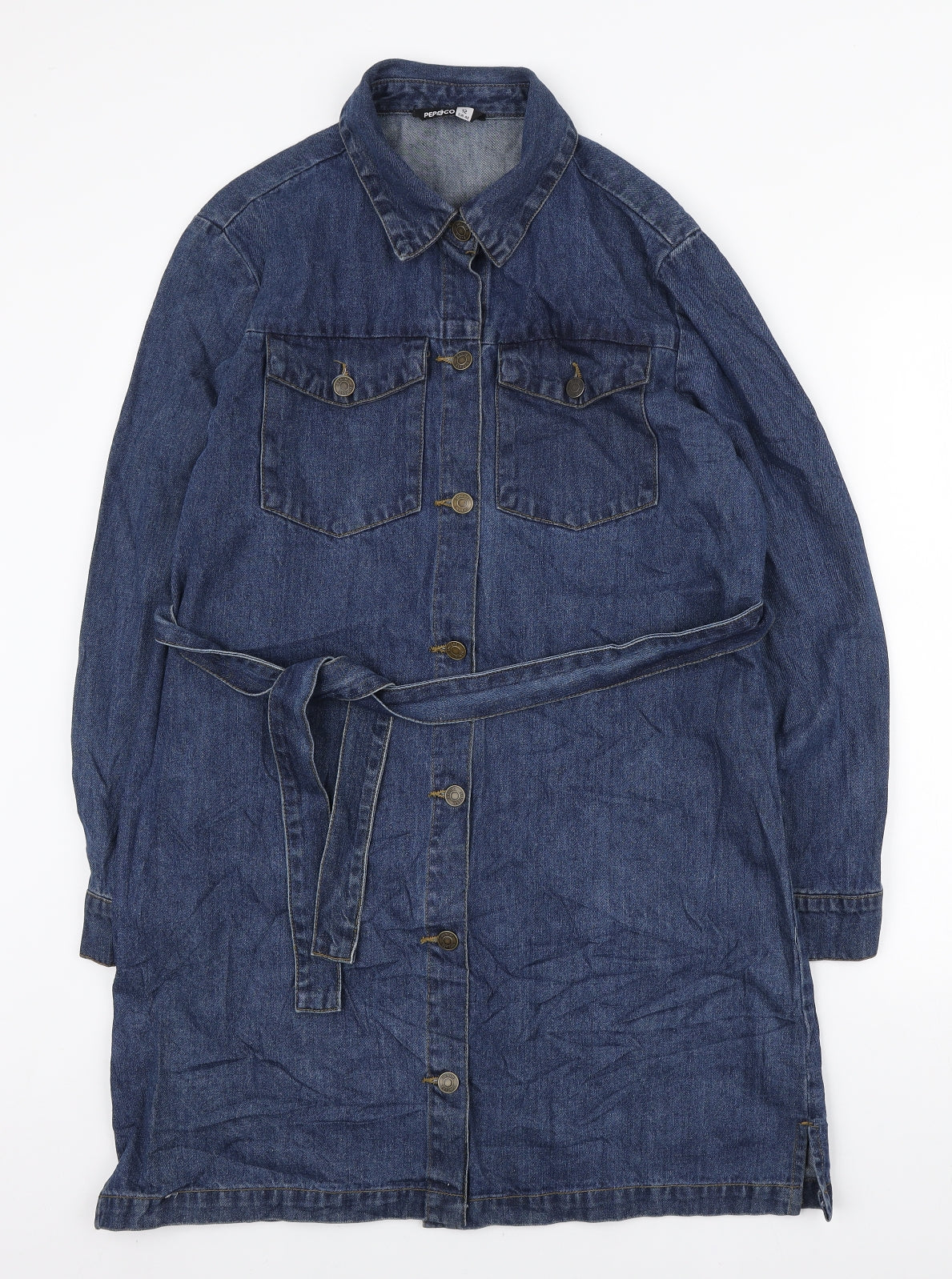Pep & Co Womens Blue Cotton Shirt Dress Size 12 Collared Button