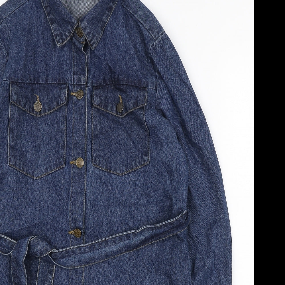 Pep & Co Womens Blue Cotton Shirt Dress Size 12 Collared Button