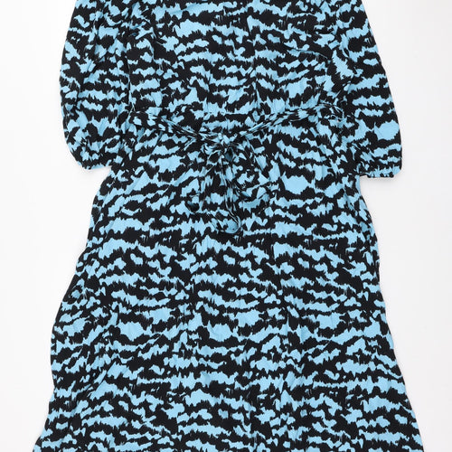 Marks and Spencer Womens Black Geometric Viscose Fit & Flare Size 24 V-Neck Tie