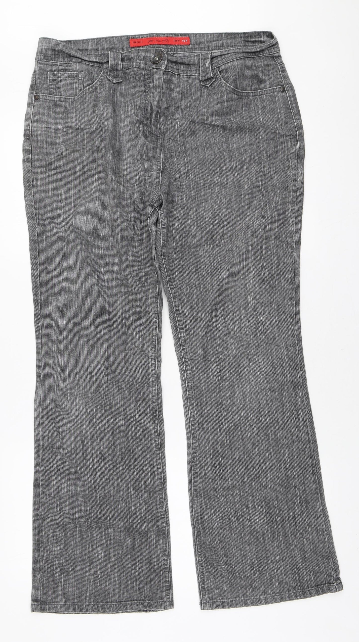 Marks and Spencer Womens Grey Polyester Bootcut Jeans Size 16 L28 in Regular Zip