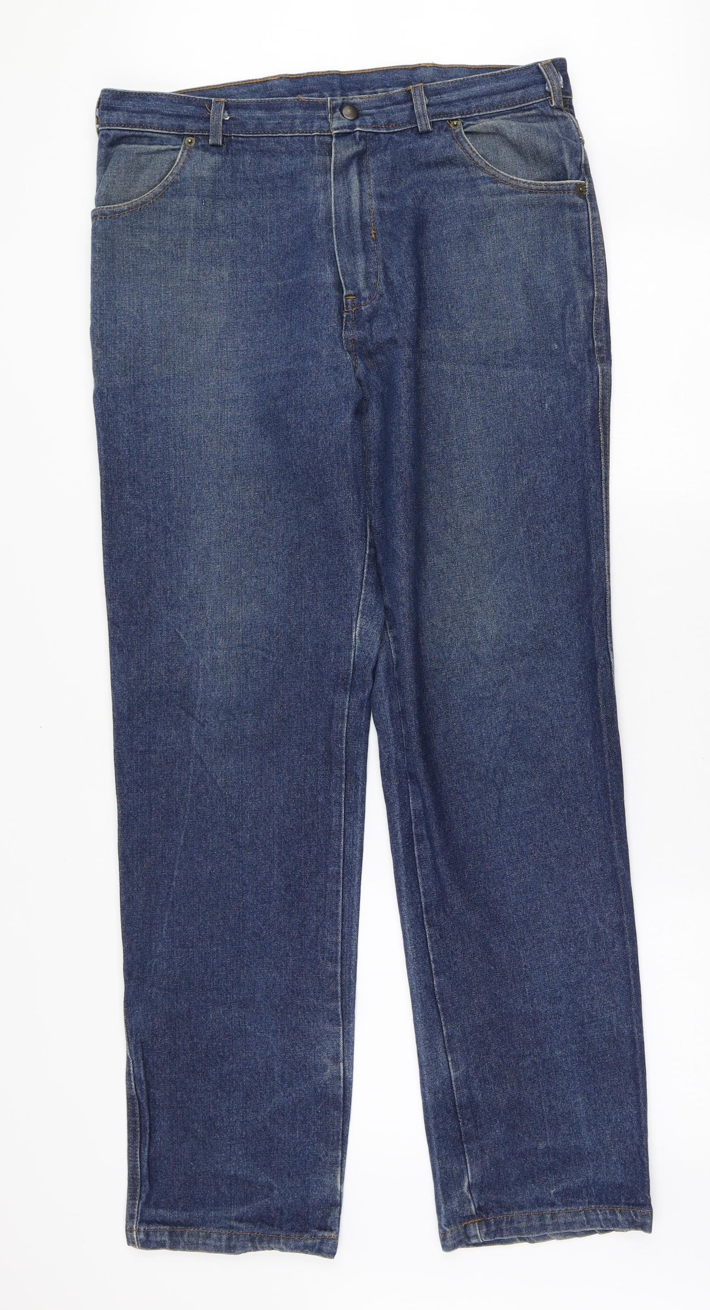 Preworn Mens Blue Cotton Straight Jeans Size 34 L31 in Regular Zip
