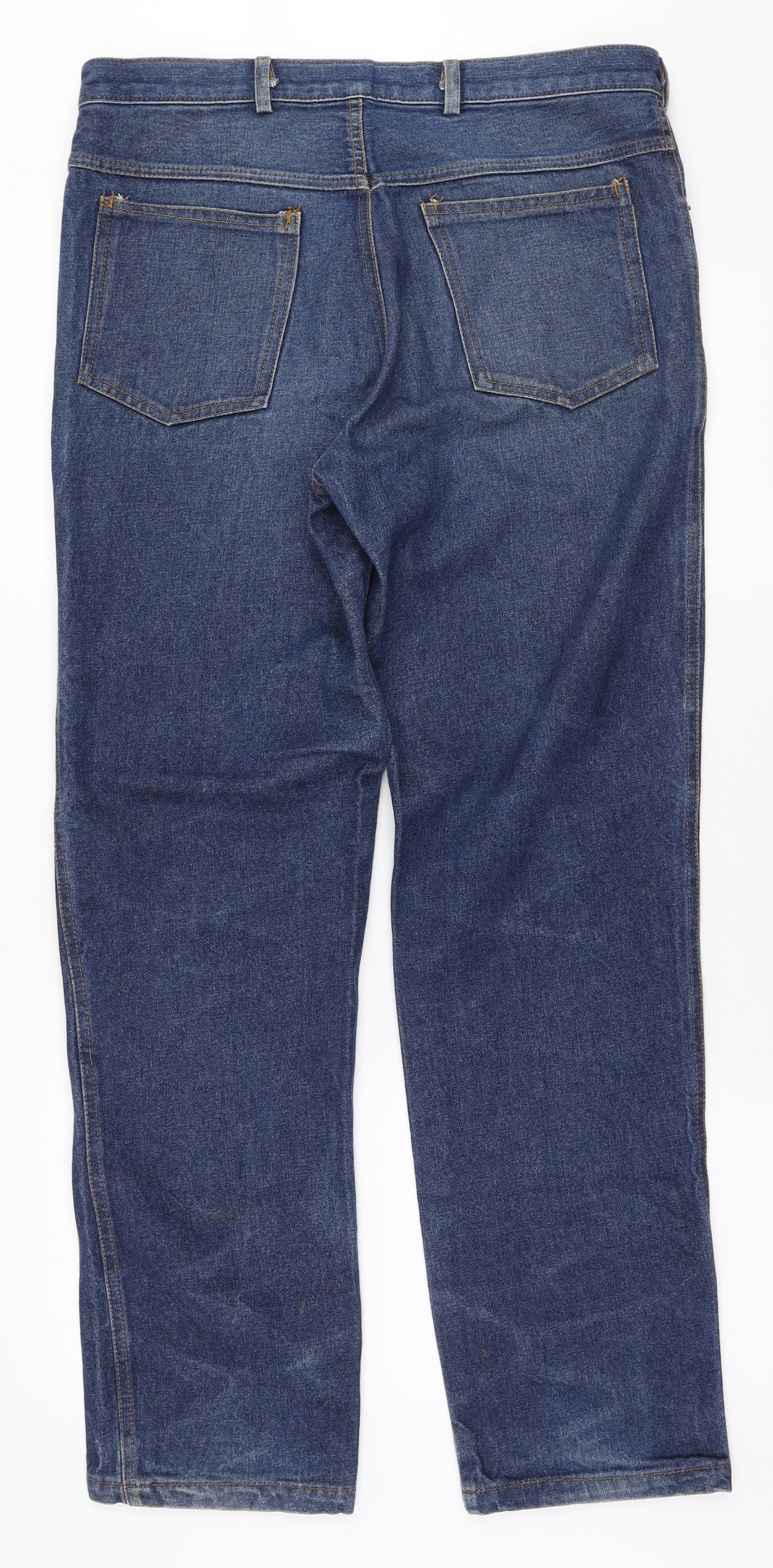 Preworn Mens Blue Cotton Straight Jeans Size 34 L31 in Regular Zip