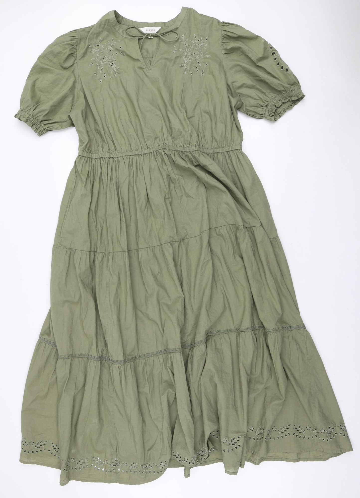 Marks and Spencer Womens Green Polyester Skater Dress Size 18 V-Neck Pullover