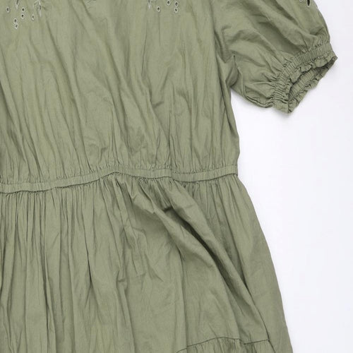Marks and Spencer Womens Green Polyester Skater Dress Size 18 V-Neck Pullover