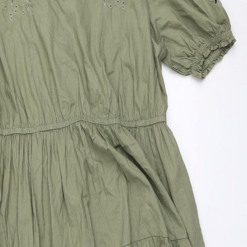 Marks and Spencer Womens Green Polyester Skater Dress Size 18 V-Neck Pullover