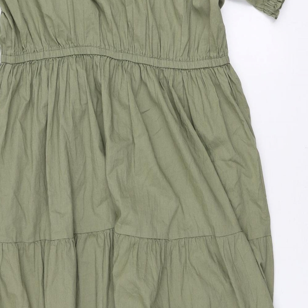 Marks and Spencer Womens Green Polyester Skater Dress Size 18 V-Neck Pullover