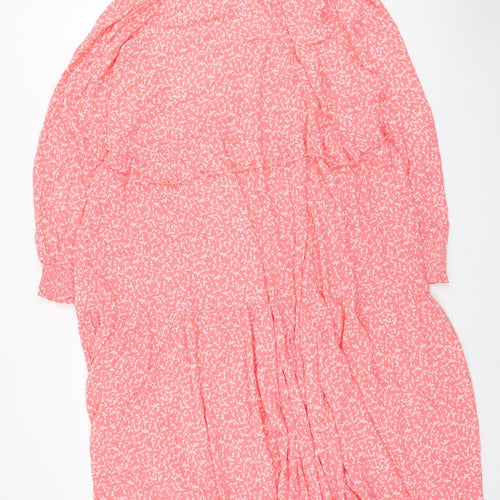 Marks and Spencer Womens Orange Floral Viscose Fit & Flare Size 24 V-Neck Tie