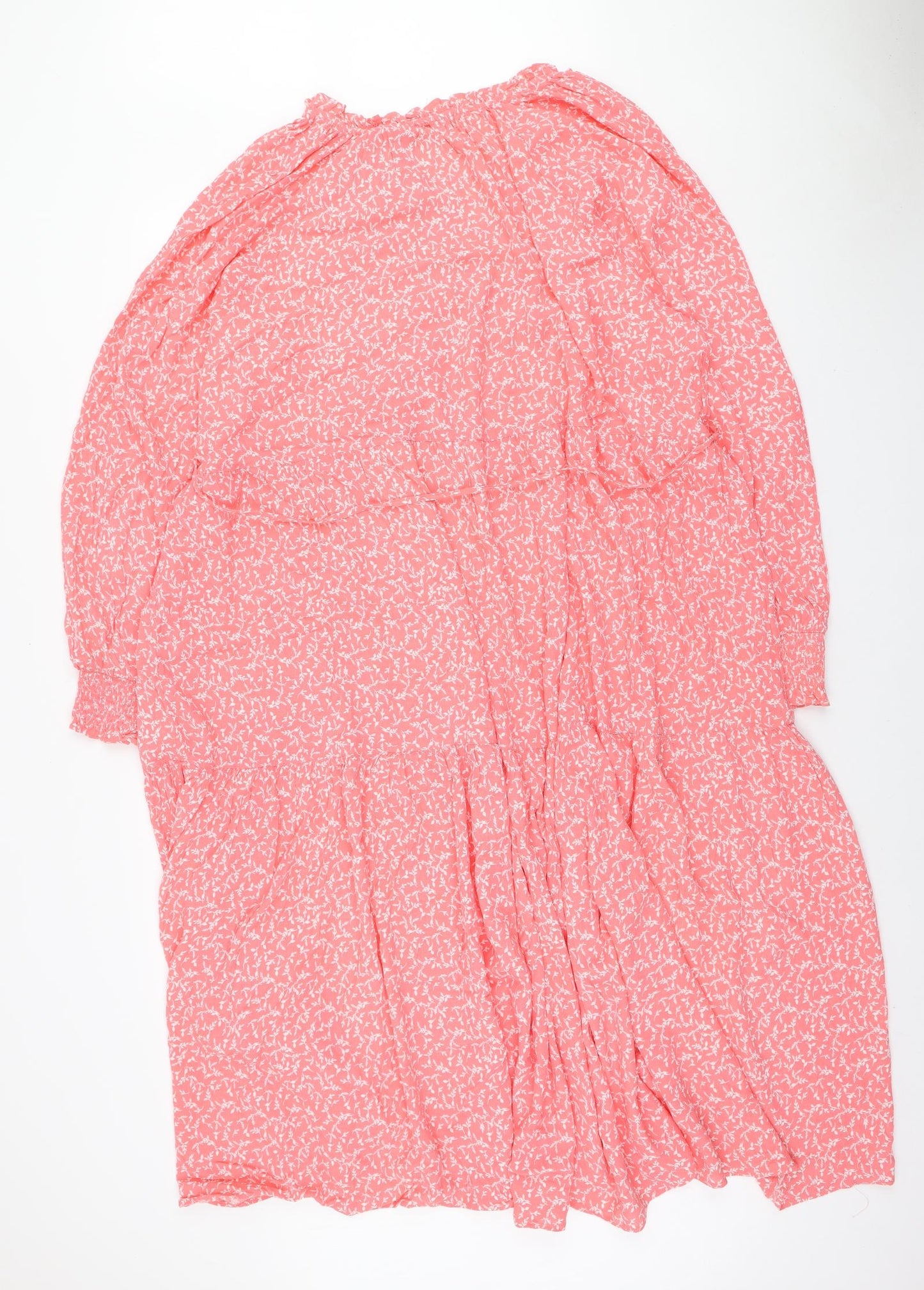 Marks and Spencer Womens Orange Floral Viscose Fit & Flare Size 24 V-Neck Tie