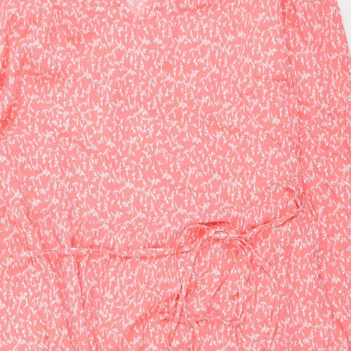 Marks and Spencer Womens Orange Floral Viscose Fit & Flare Size 24 V-Neck Tie