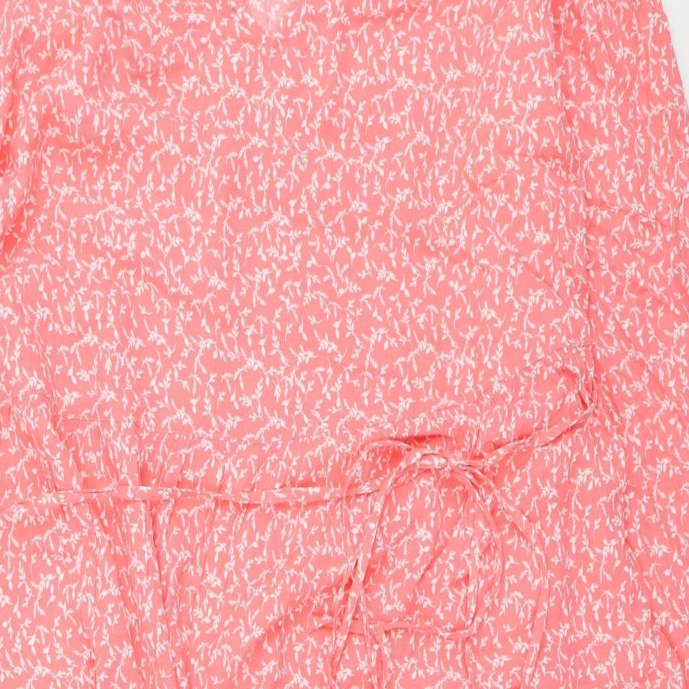 Marks and Spencer Womens Orange Floral Viscose Fit & Flare Size 24 V-Neck Tie