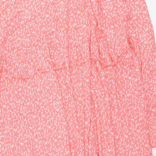 Marks and Spencer Womens Orange Floral Viscose Fit & Flare Size 24 V-Neck Tie