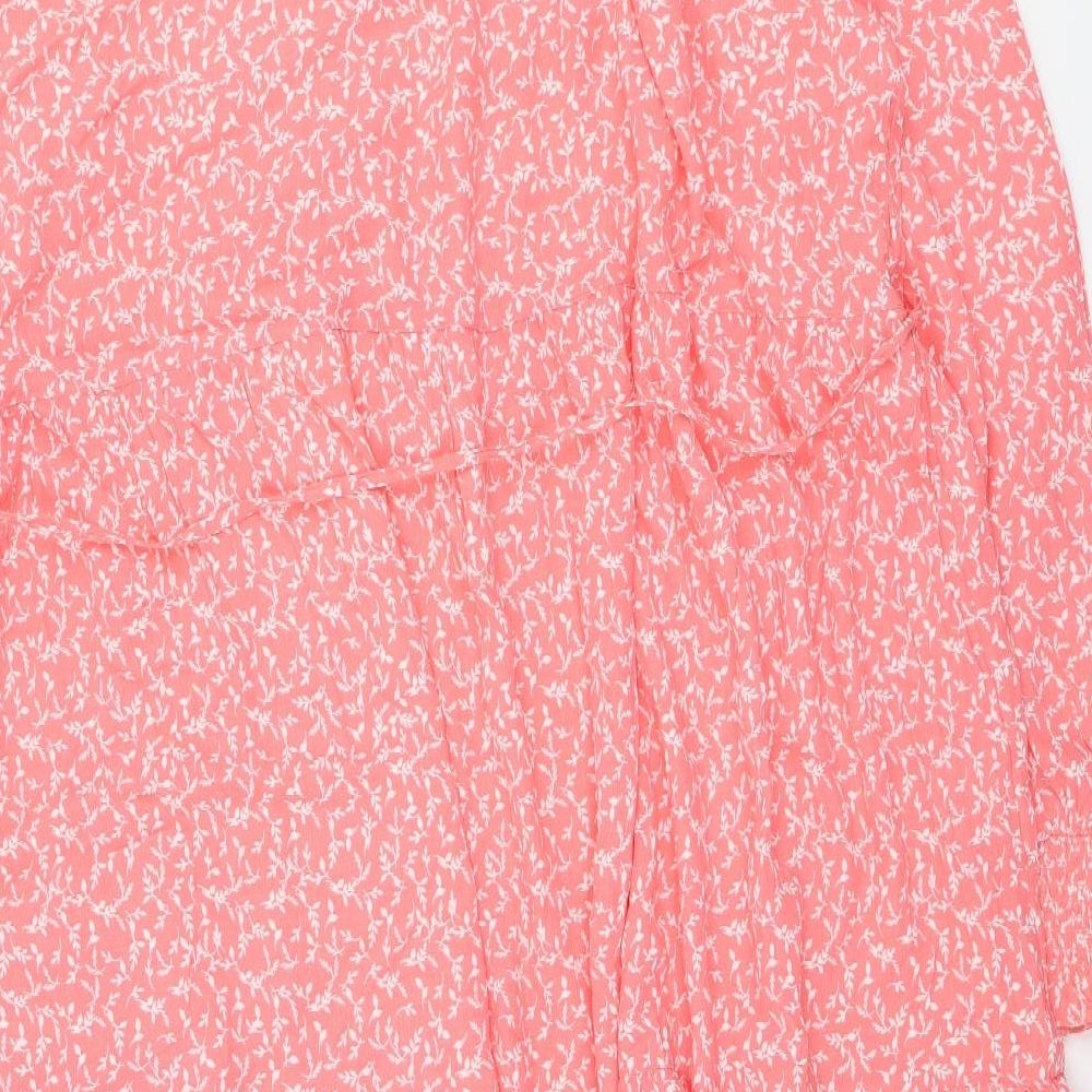 Marks and Spencer Womens Orange Floral Viscose Fit & Flare Size 24 V-Neck Tie