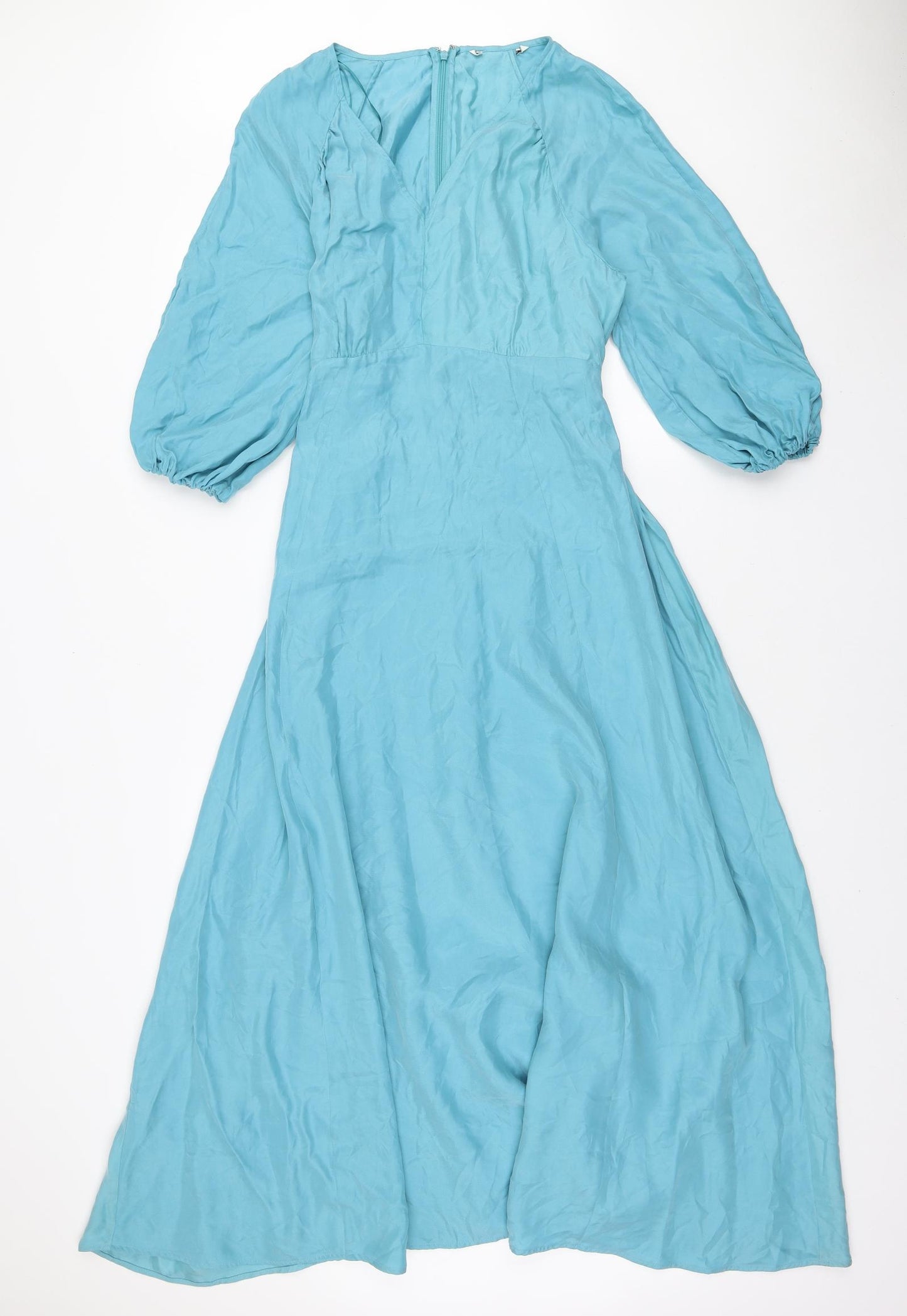Marks and Spencer Womens Blue Polyester Fit & Flare Size 12 V-Neck Zip