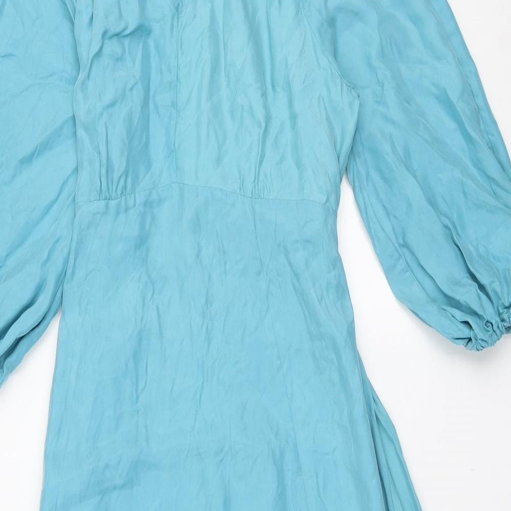 Marks and Spencer Womens Blue Polyester Fit & Flare Size 12 V-Neck Zip
