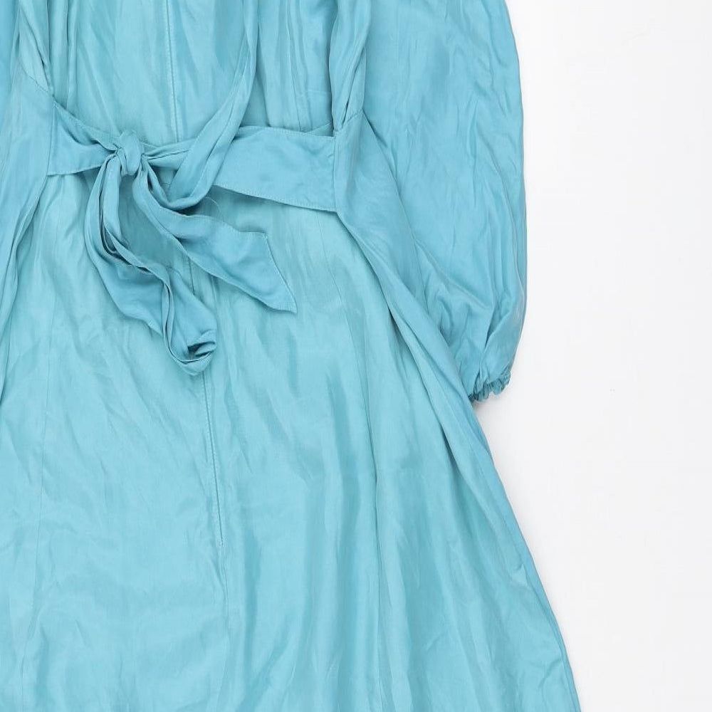 Marks and Spencer Womens Blue Polyester Fit & Flare Size 12 V-Neck Zip