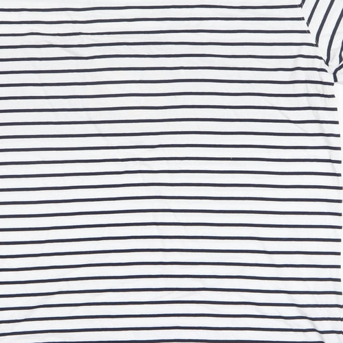 Cotton Traders Mens White Striped Cotton T-Shirt Size 2XL Round Neck - Rugby