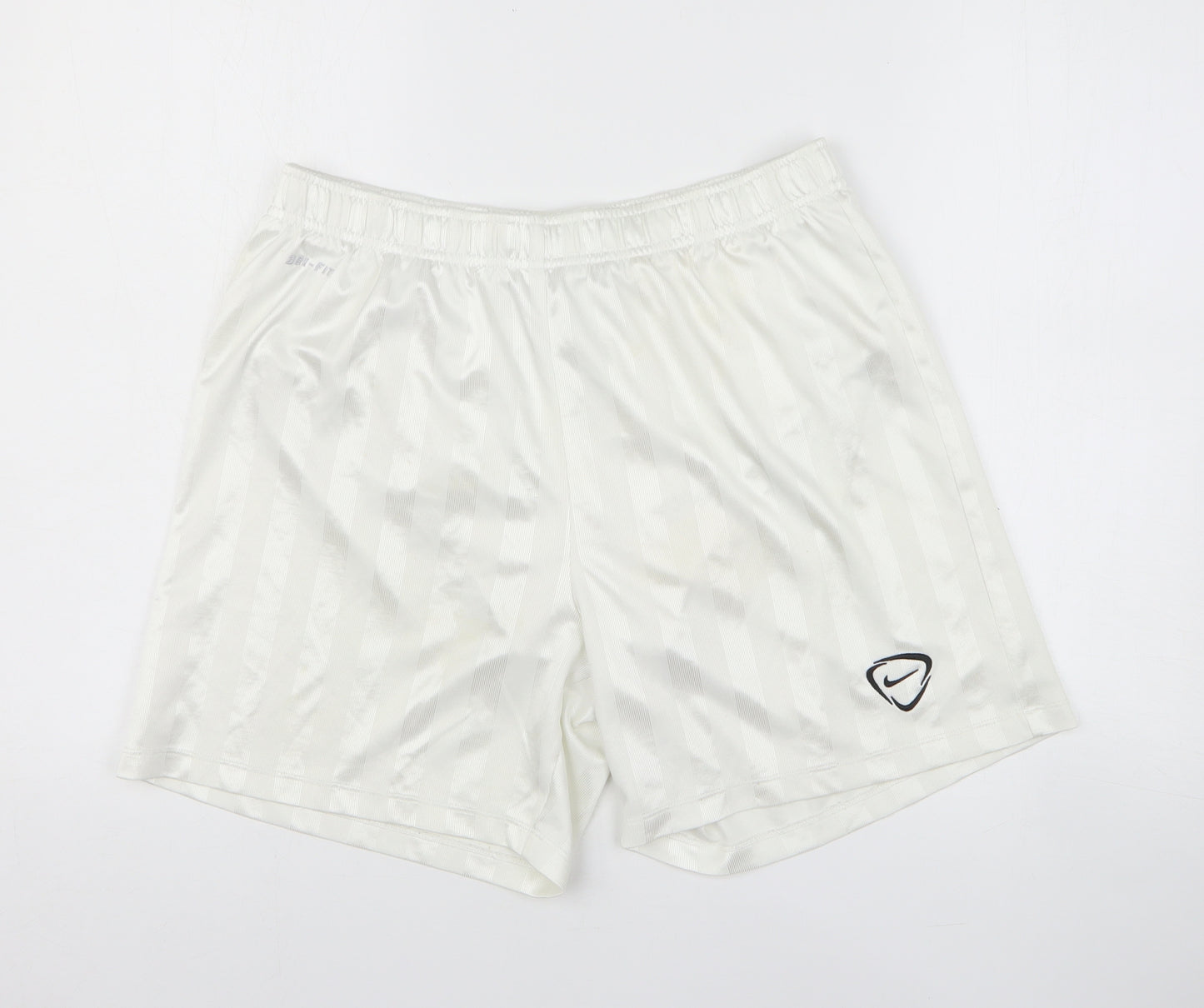 Nike Mens White Striped Polyester Sweat Shorts Size M L8 in Regular Drawstring